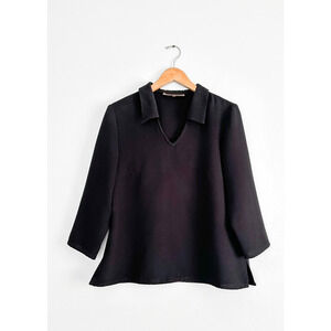 Double D Ranch Black Collared 3/4 Sleeve Western Texas Top size medium